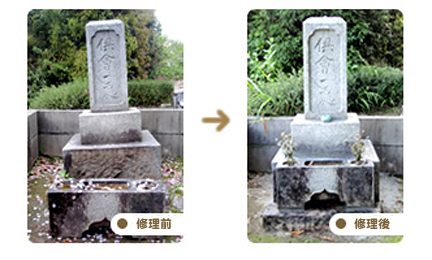 傾いた墓石の修理例
